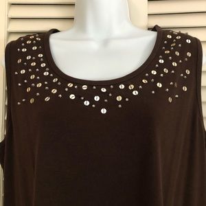 STYLE &CO BROWN TANK WITH SILVER SEQUINS 1X